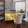 a lobby with a desk and chairs