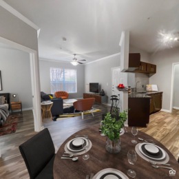 At Stone Brook, our spacious floor plans redefine the way you live.  a dining room and kitchen and living room